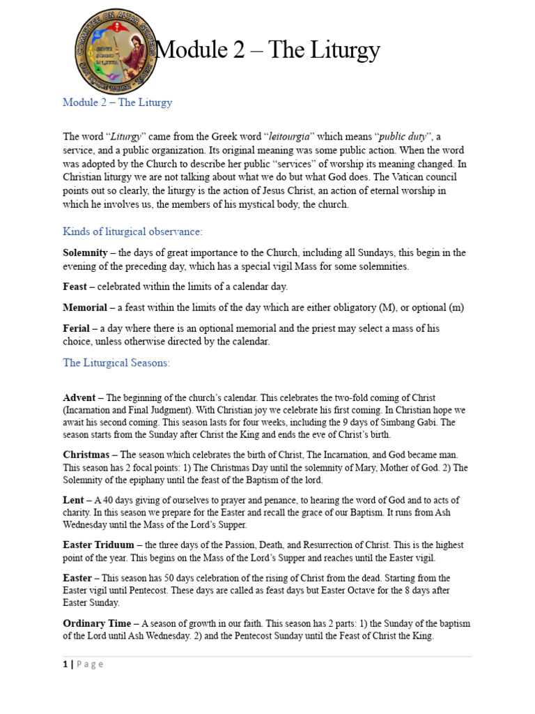 Module 2 Liturgy Pdf Easter Liturgical Year