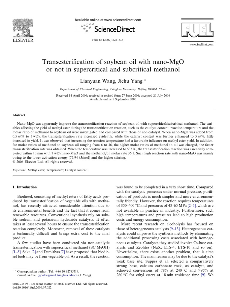 Nano-MgO in Soybean Oil Transesterification | PDF