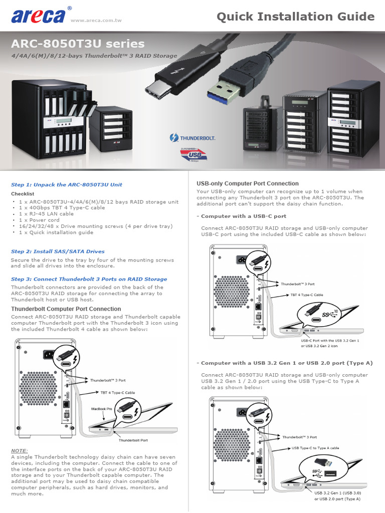 ARC-8050T3U Quick Installation Guide | PDF | Computers