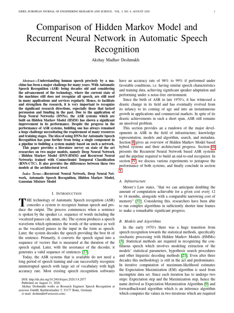 ASR Models: HMM vs. RNN | PDF | Speech Recognition | Deep Learning