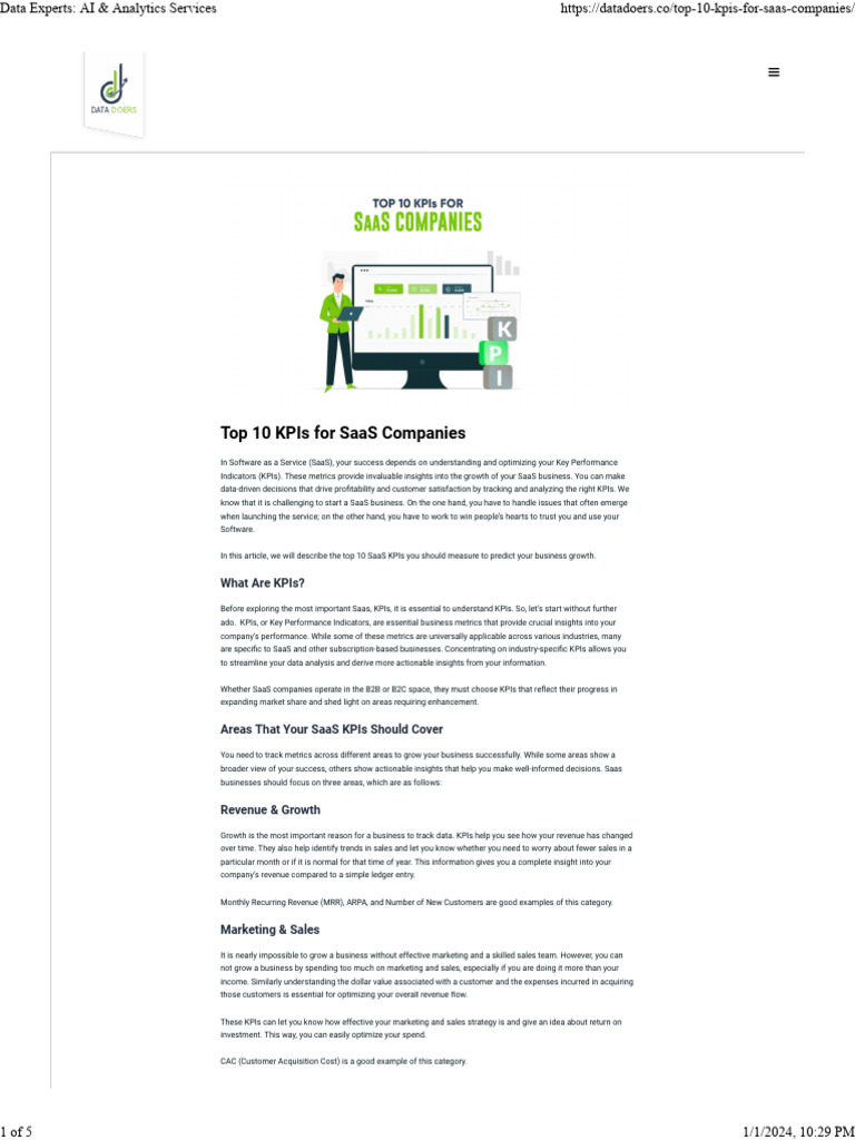 Top 10 SaaS KPIs for Business Growth | PDF | Business | Private Sector