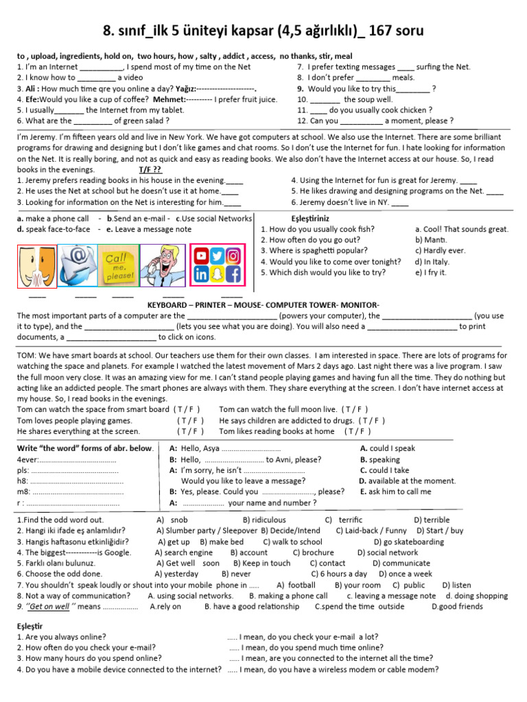 8th Grade Internet Usage Quiz | PDF | Internet | Online And Offline