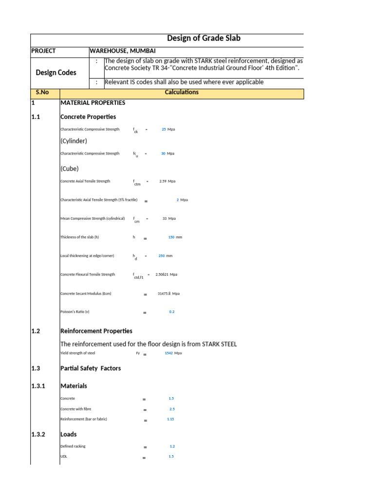 TR34 Grade Slab Design for Warehouse | PDF | Strength Of Materials ...