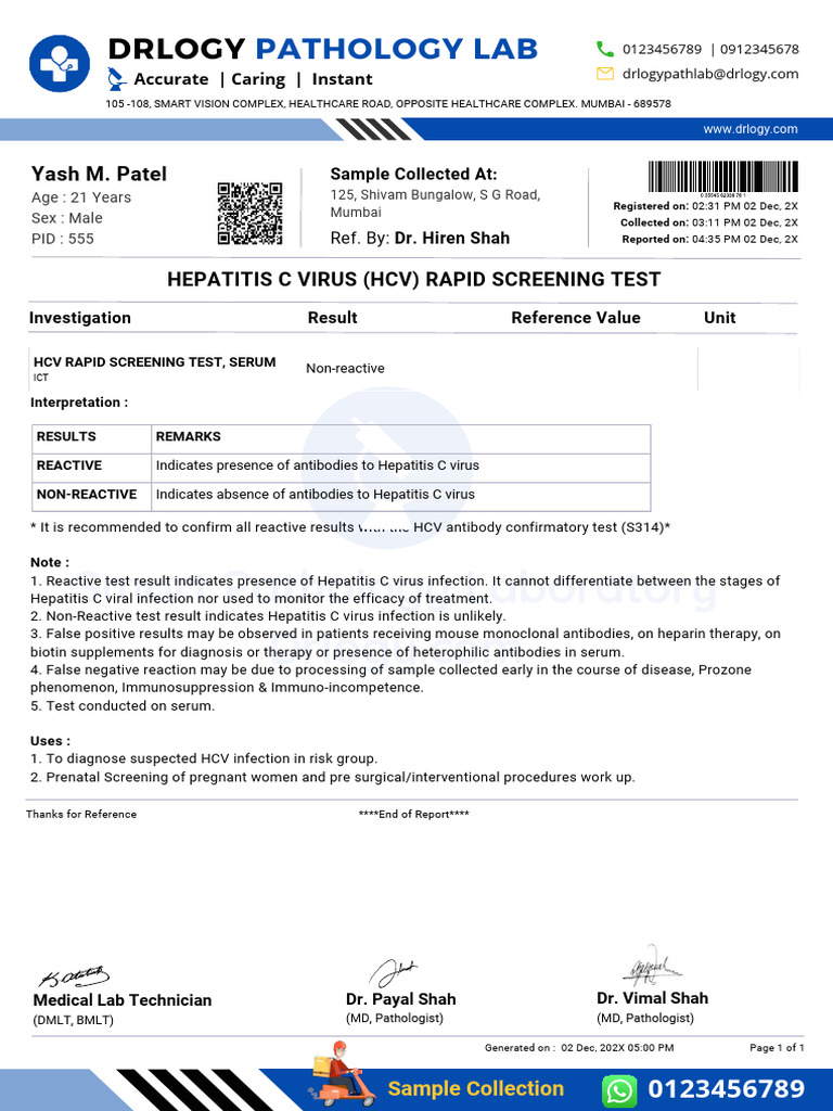 HCV Test Report Interpretation | PDF | Hepatitis C | Hepatitis