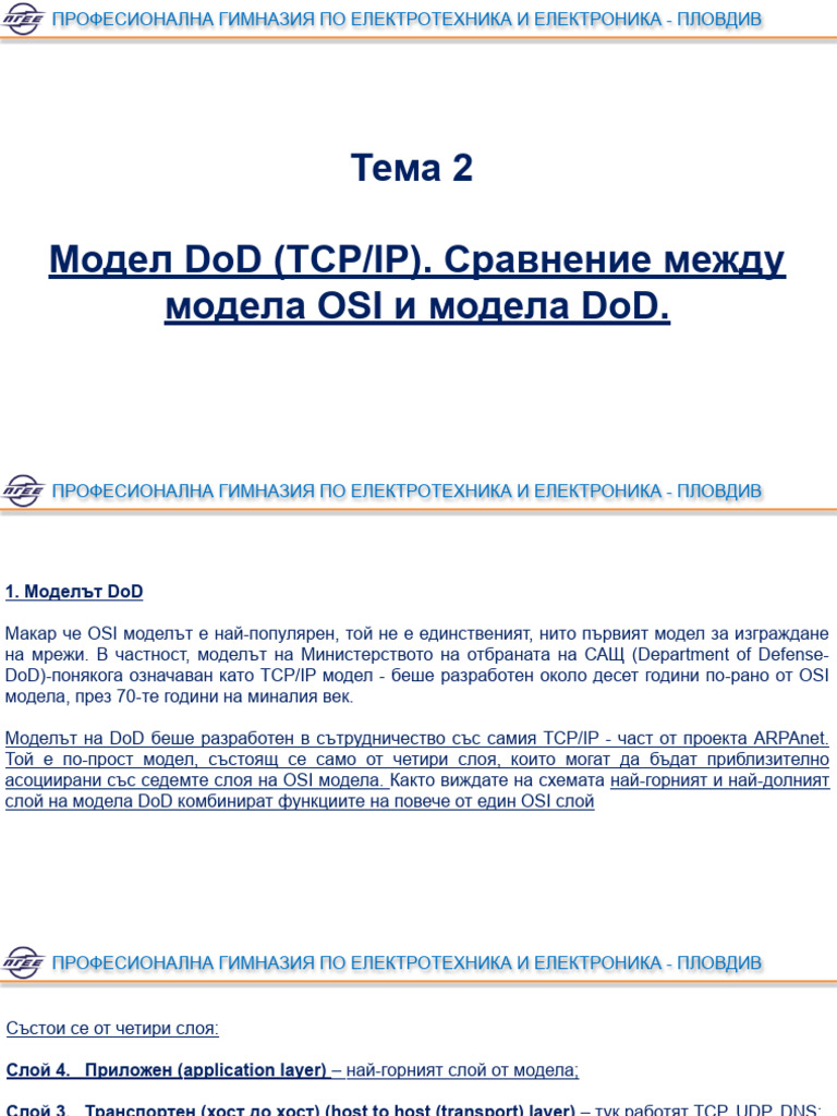 T2 Model DoD (TCP - IP) - Comparison Between OSI Model and Model DoD ...