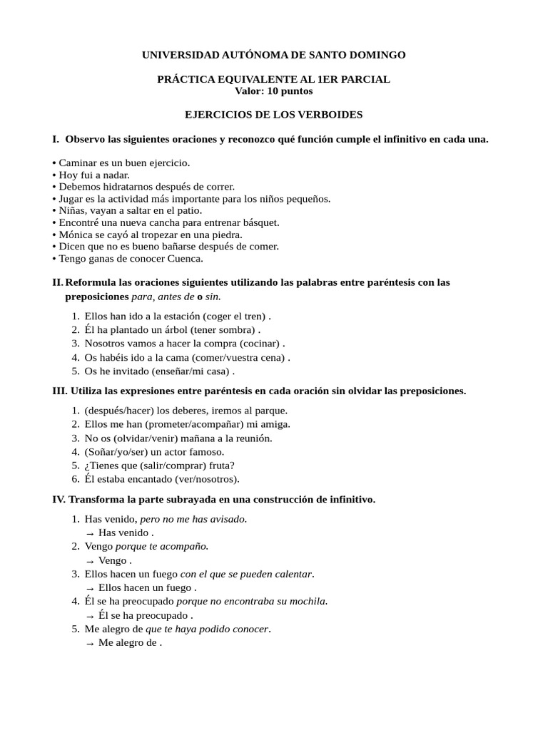 4.4. Ejercicios de La Unidad 4. Parte 2. Verboides | PDF