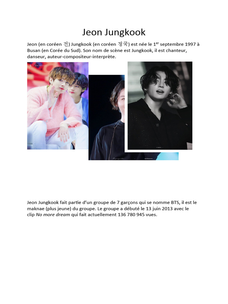 Jeon Jungkook Parcours Et R ussite PDF Cor e Du Sud Politique 