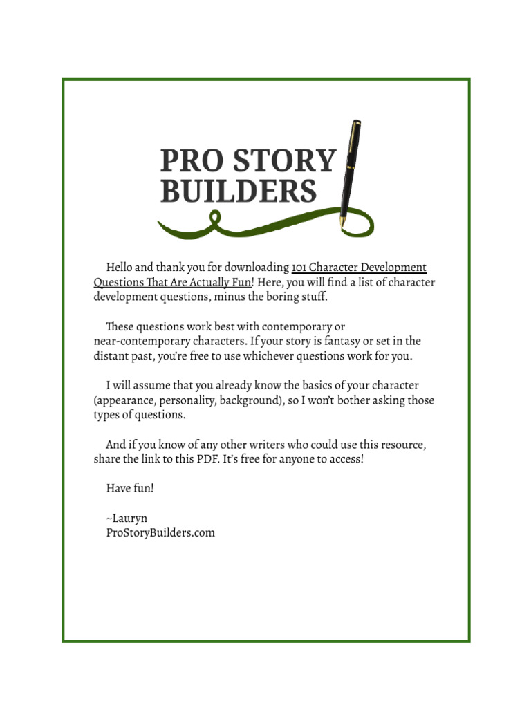 101 Character Development Questions That Are Actually Fun | PDF