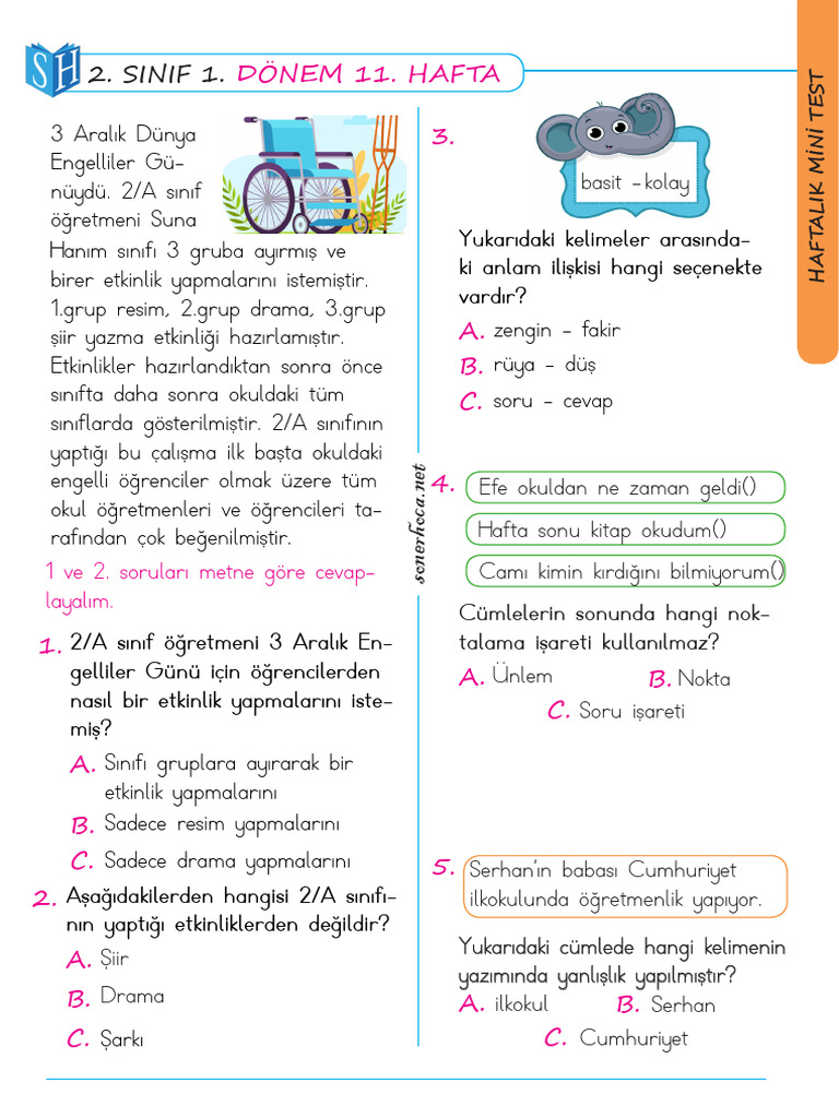Sinif Mini Test 1 Donem 11 Hafta Pdf