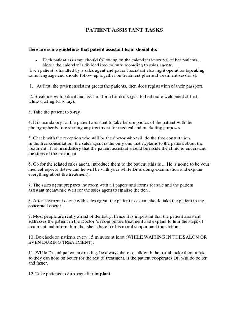Patient Assistant Tasks | PDF | Patient | Physician