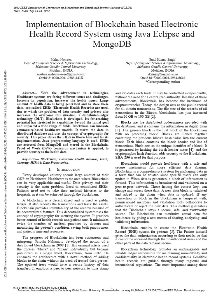 Implementation of Blockchain Based Electronic Health Record System