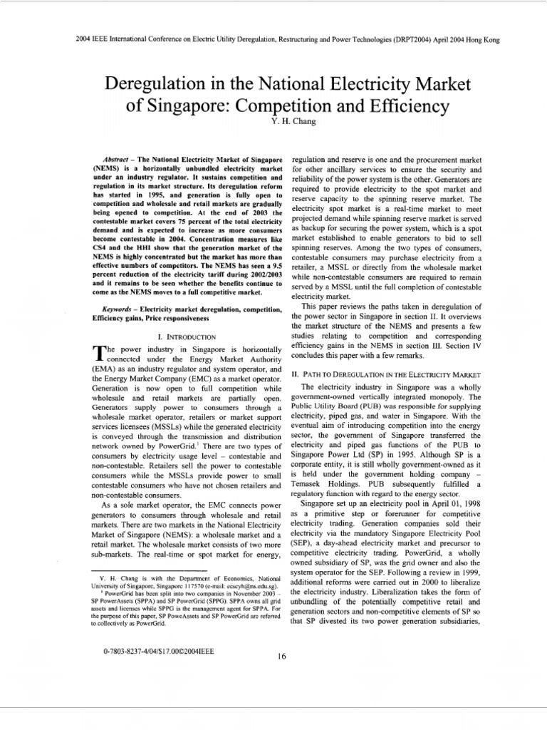 Deregulation of Singapore's Electricity Market | PDF | Deregulation ...