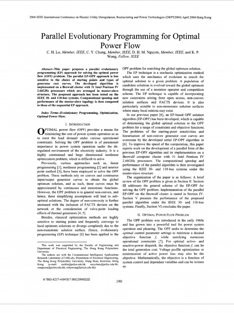 Parallel Evolutionary Programming For Optimal Power Flow: H. Lo, C. Y ...
