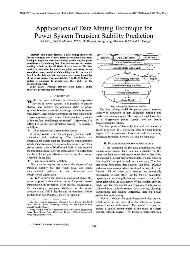 Applications of Data Mining Technique For Power System Transient ...