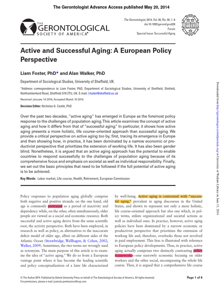 Active Aging: A European Perspective | PDF | Ageing | European Union