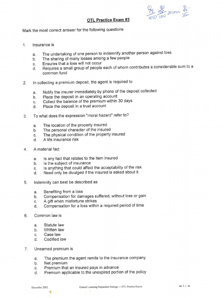 OTL Practice Exam #3 | PDF
