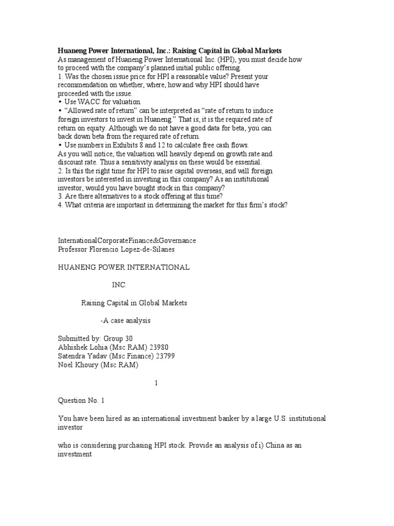 Huaneng Power International Case Study Solution