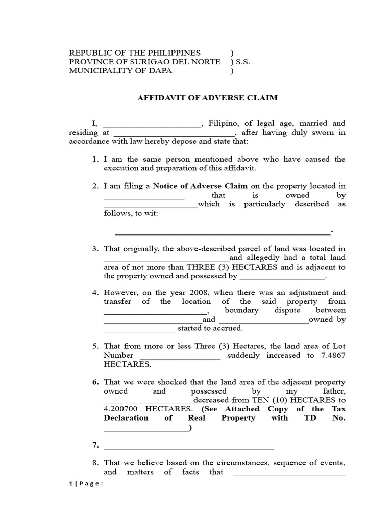 Affidavit of Adverse Claim Sample | PDF