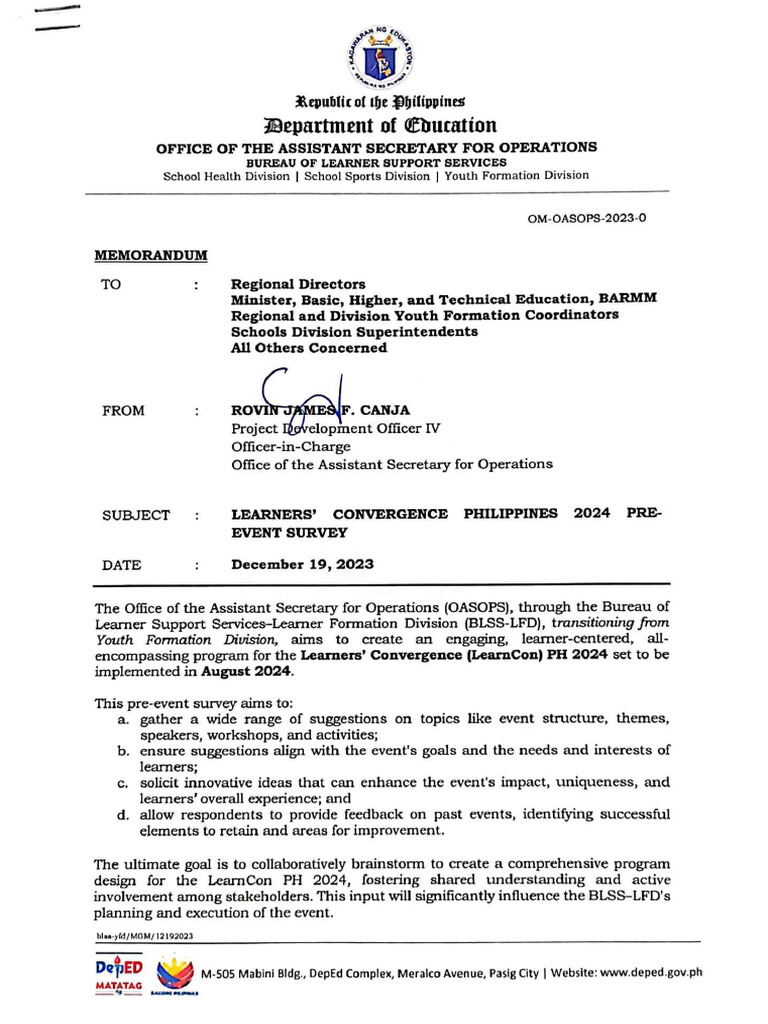 OASOPS Memo Learners Convergence PH 2024 PreEvent Survey PDF
