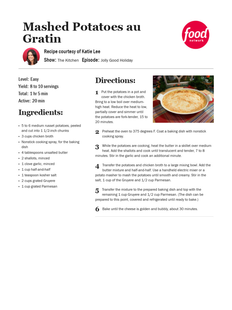 Mashed Potatoes au Gratin Recipe Katie Lee Food Network PDF