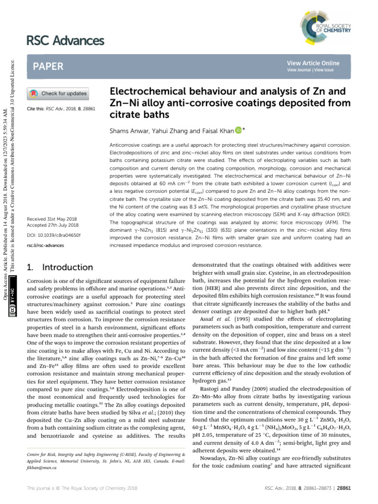 Electrochemical Behaviour and Analysis of ZN and | PDF | Corrosion ...