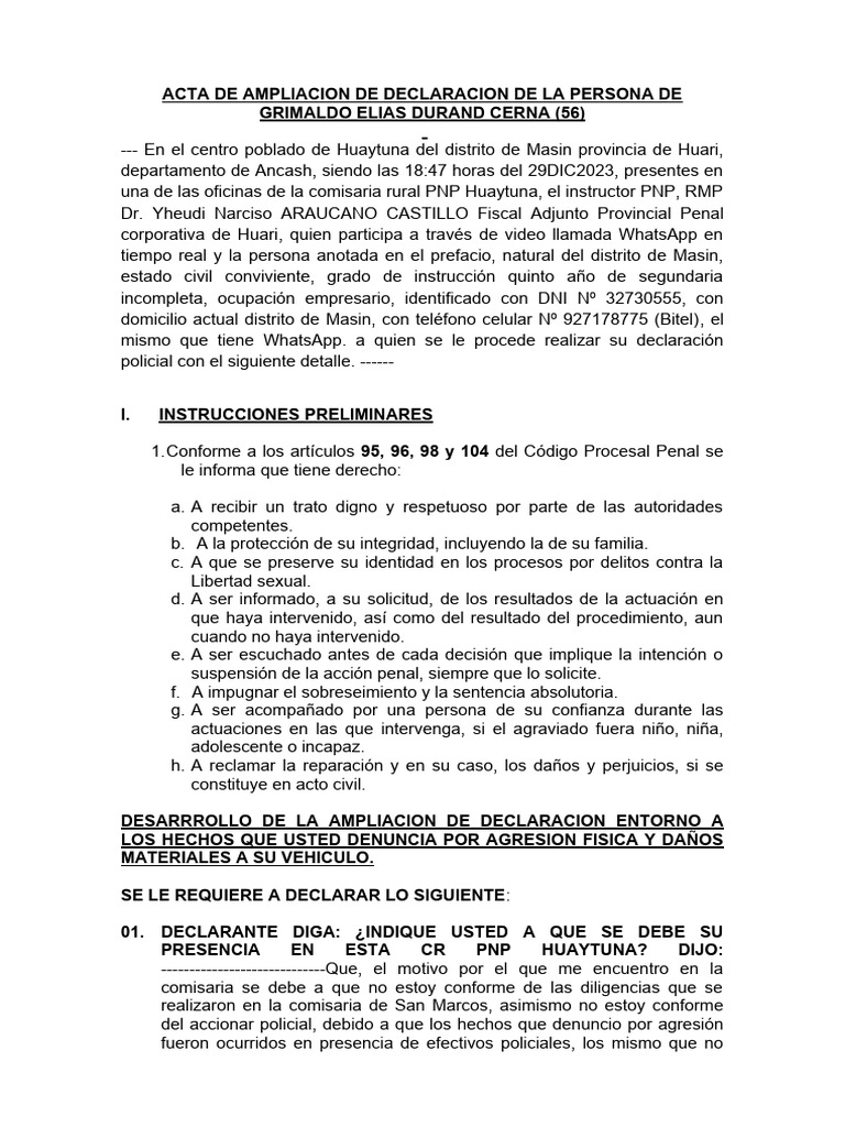Ampliación de Declaración de Grimaldo Durand | PDF | Fiscal ...