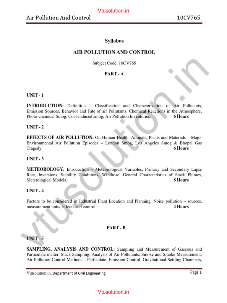 Civil-Vii-Air Pollution and Control (10cv765) - Notes Unlocked | PDF ...