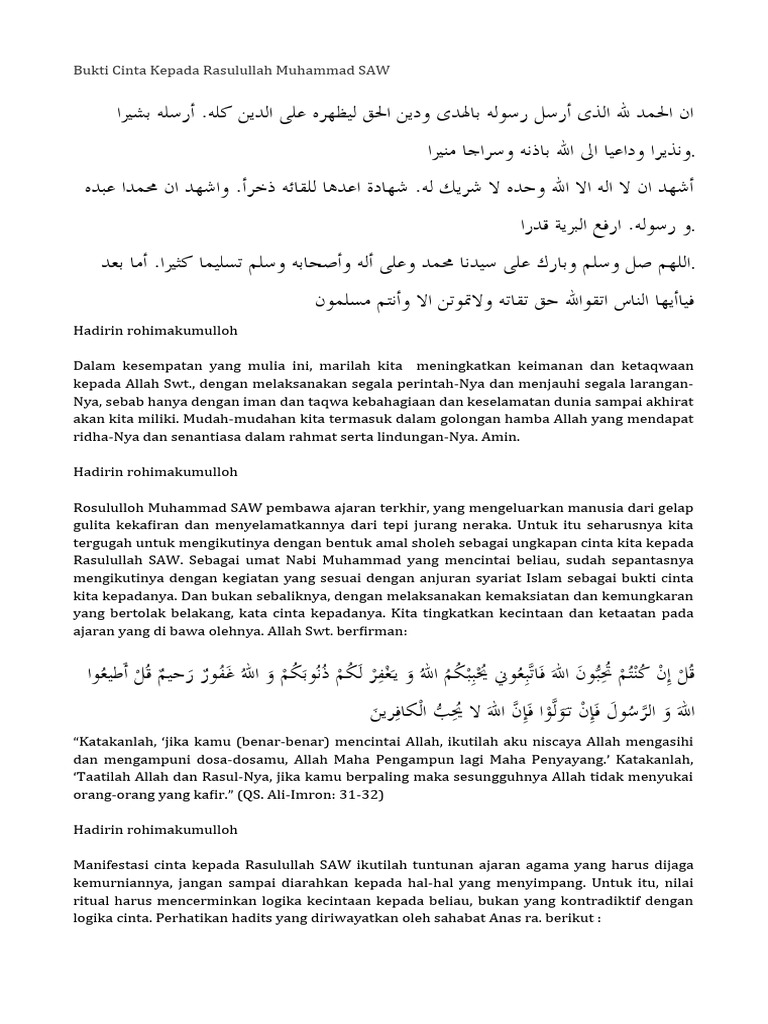 Bukti Cinta kepada Rasulullah SAW | PDF | Agama & Spiritualitas