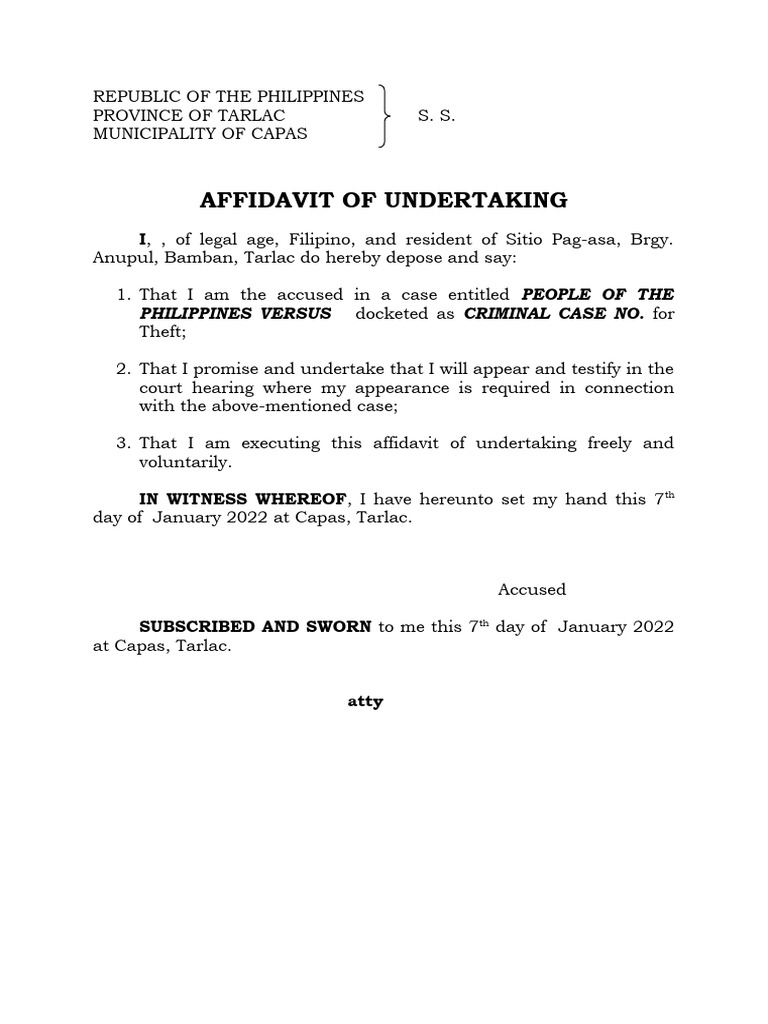 Affidavit of Undertaking for Theft Case | PDF