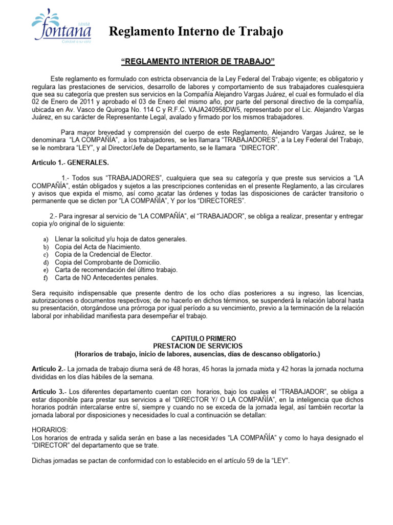 Reglamento Interno de Trabajo 2023 | PDF | Negocios | Finanzas y dinero
