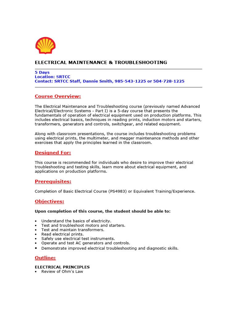 Electrical Maintenance Course Overview | PDF