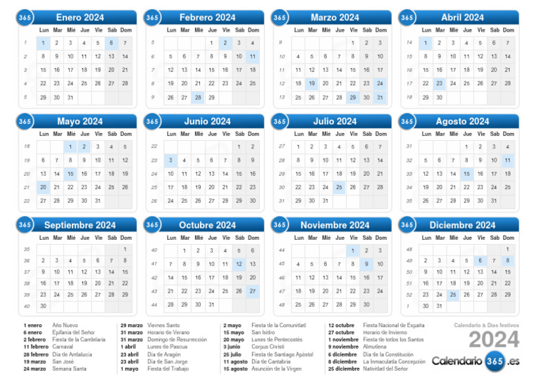 Calendario 2024 y Días Festivos | PDF | Pascua de Resurrección ...