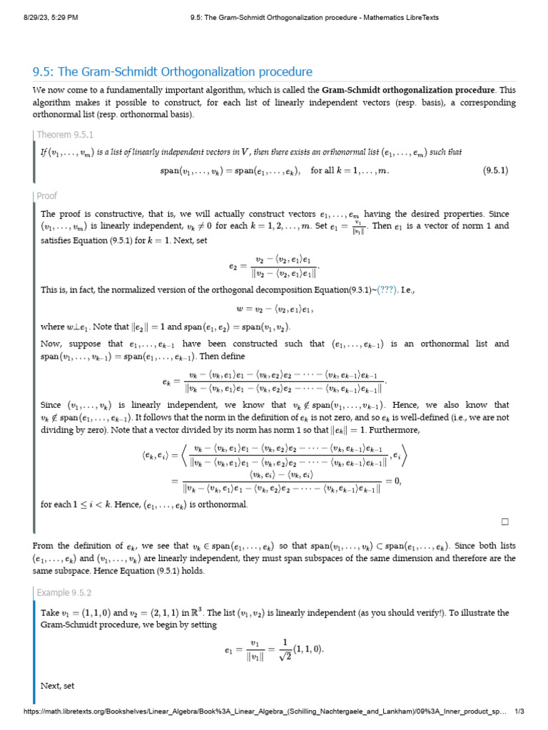 9 5 the gram schmidt orthogonalization procedure mathematics