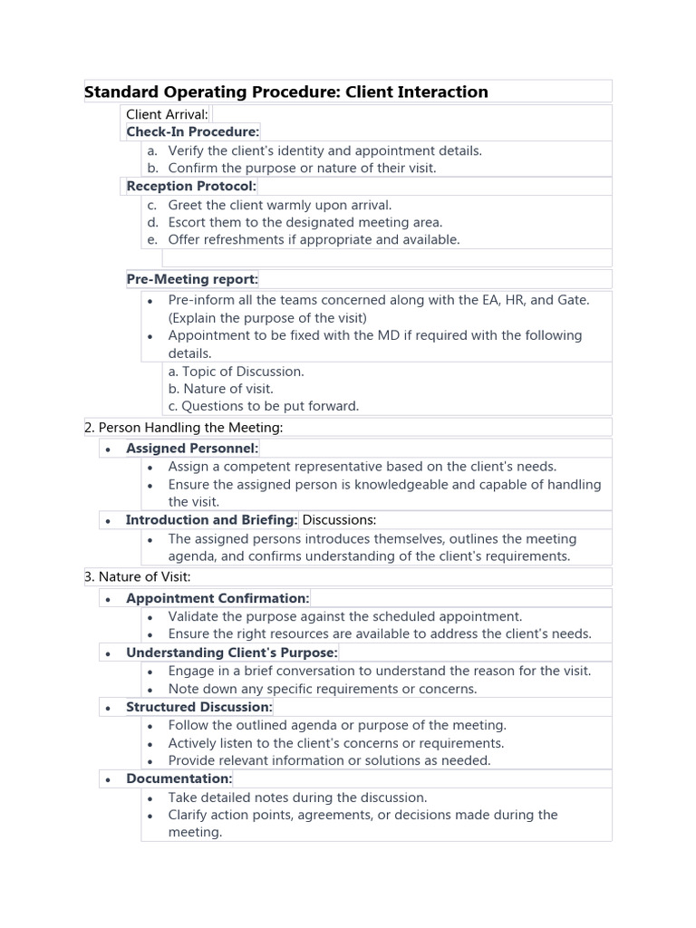 SOP (Client Arrival) - 2 | PDF
