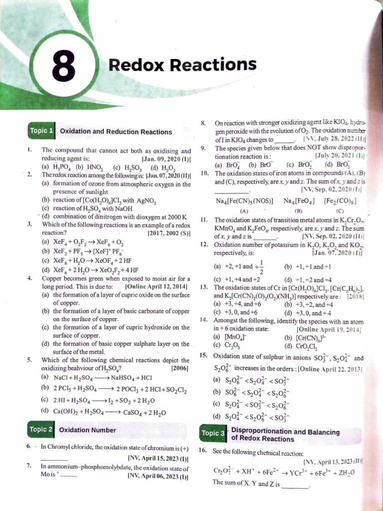 Redox Pyqs Jee Pdf