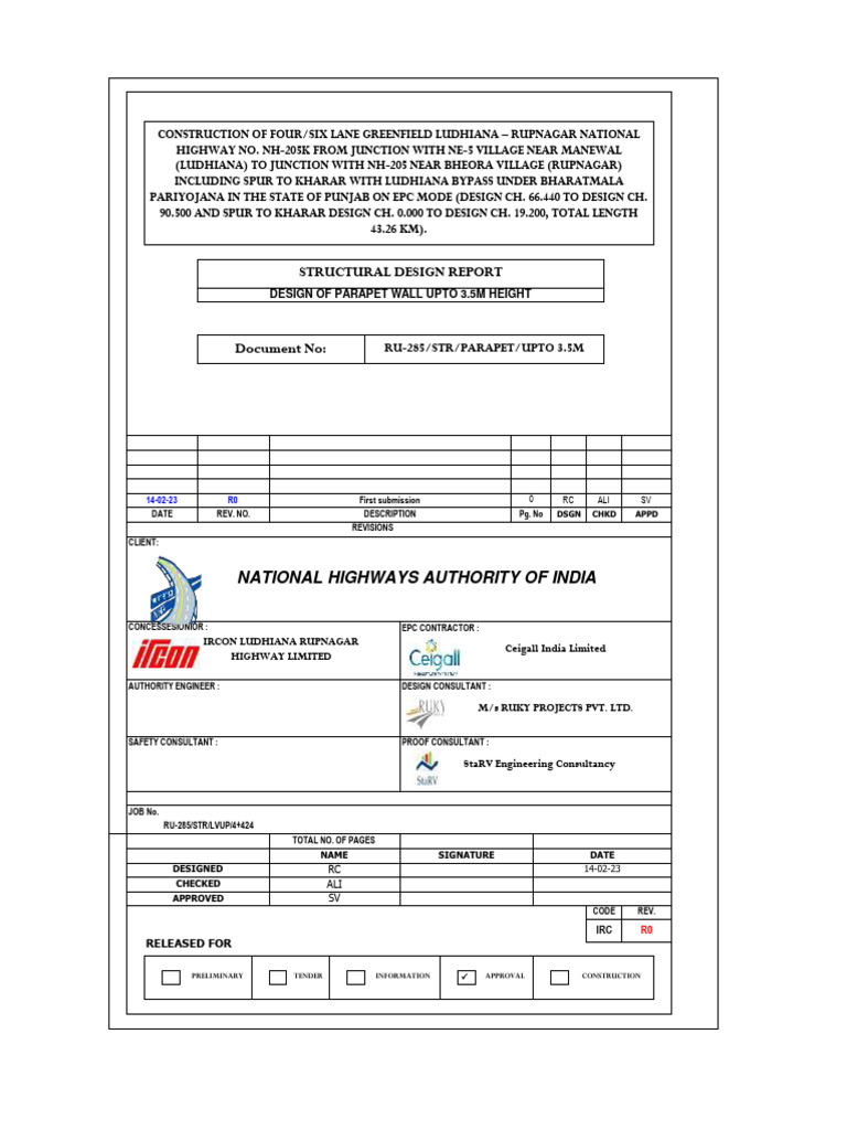 Design of Parapet Wall - Upto 3.5m | PDF