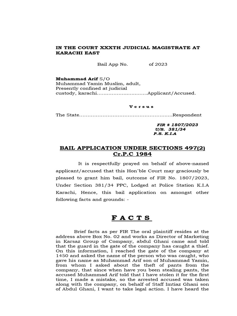 Post Arrest Bail Arif 381 | PDF