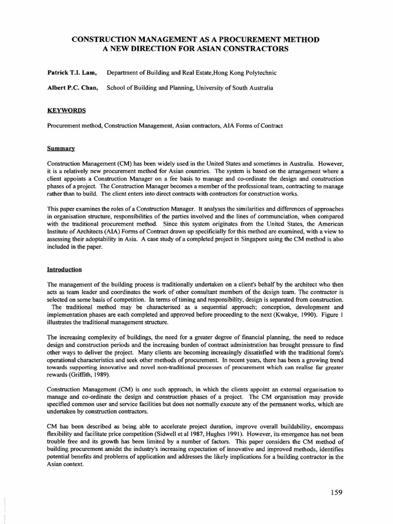 Construction Management Procurement in Asia | PDF | Construction ...
