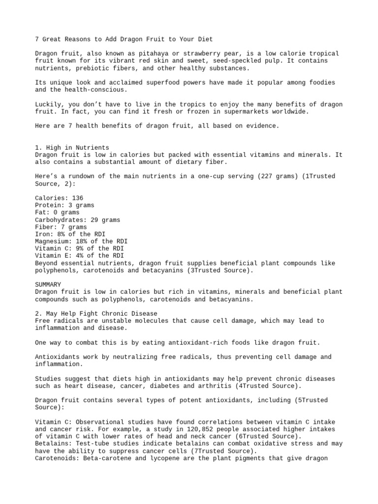 7 Great Reasons to Add Dragon Fruit to Your Diet | PDF | Dietary Fiber