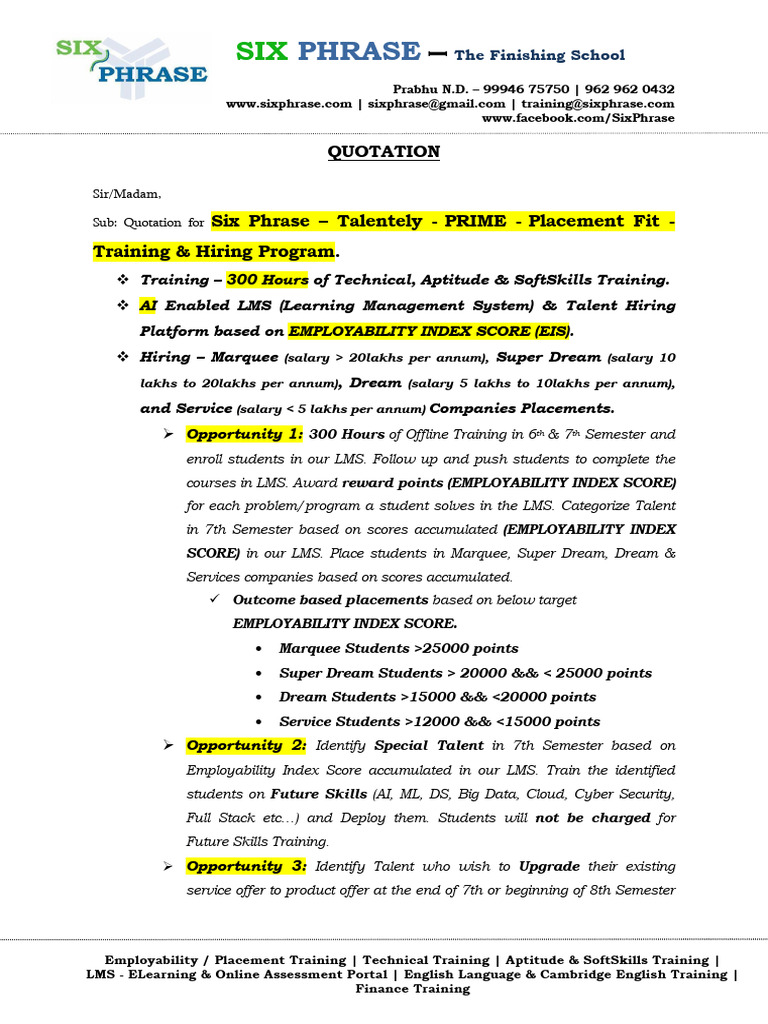 Six Phrase Training & Placement Program | PDF