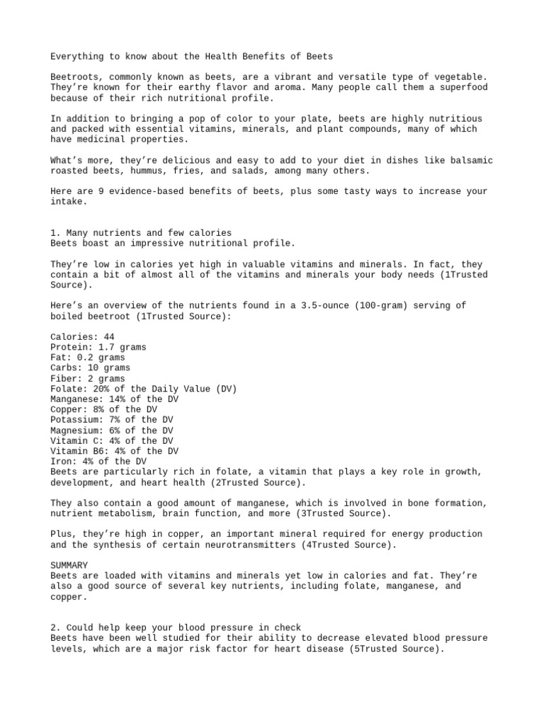 Everything To Know About The Health Benefits of Beets PDF Beetroot