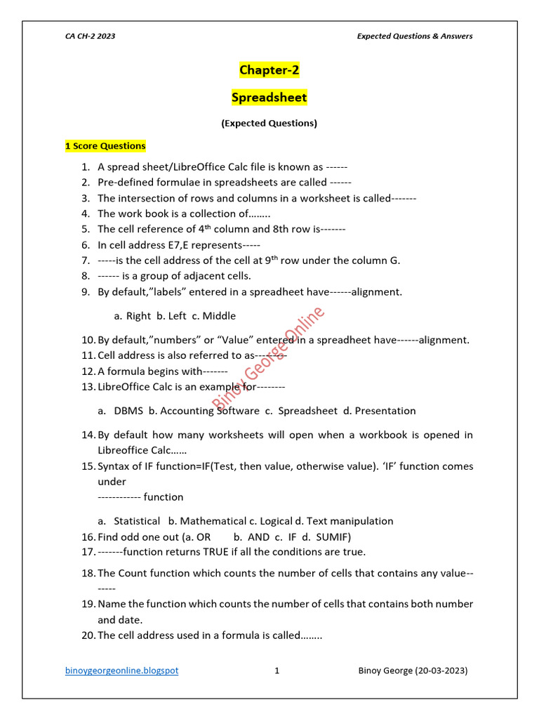 Spreadsheet Q&A for LibreOffice Calc | PDF | Spreadsheet | Worksheet