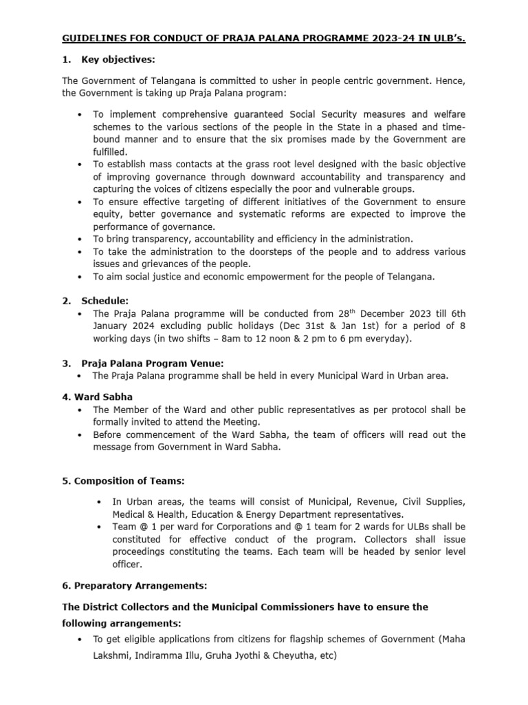 Guidelines For Conduct of Praja Palana Program | PDF
