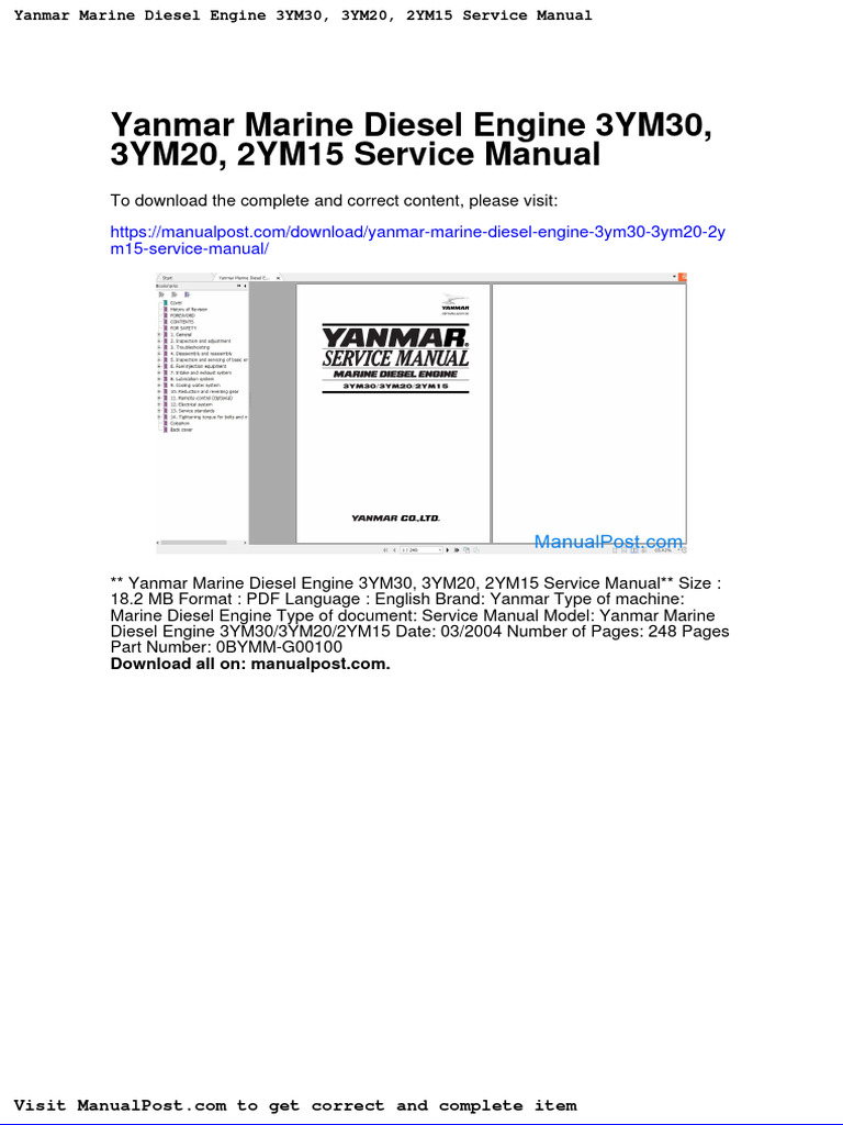 Yanmar Marine Diesel Engine 3ym30 3ym20 2ym15 Service Manual PDF