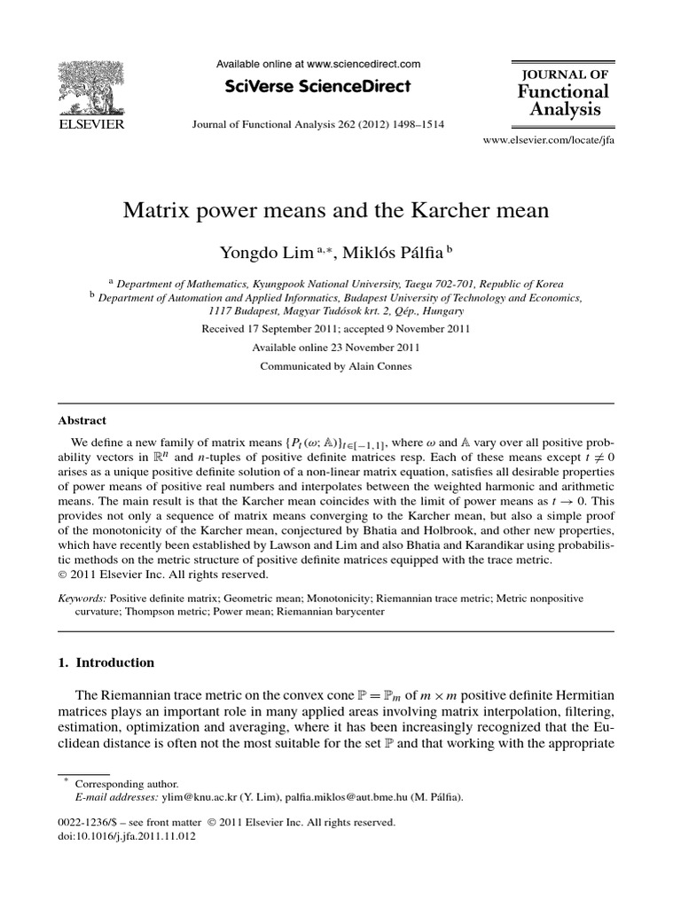 Matrix Power Means and Karcher Mean | PDF | Matrix (Mathematics ...