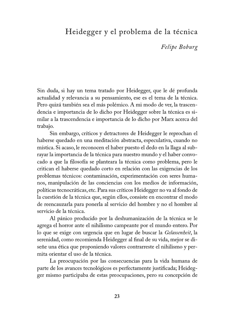 Heidegger y la esencia de la técnica | PDF | Martin Heidegger | Verdad