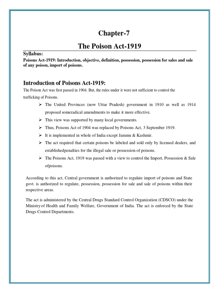 Chapter - Poison Act, 1919i | PDF