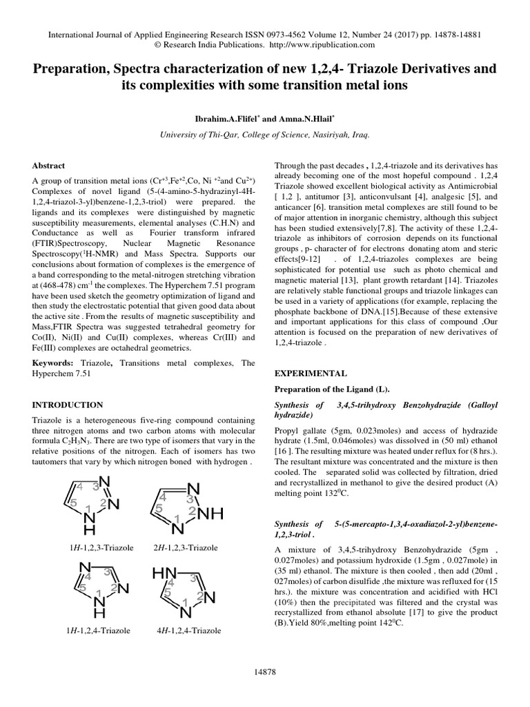 Triazole Derivatives and Metal Complexes | PDF | Coordination Complex ...