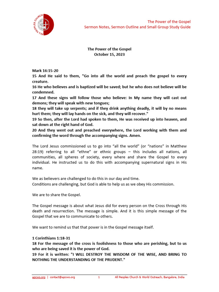 The Power Of The Gospel Ps Ashish Raichur Pdf Jesus Sermon