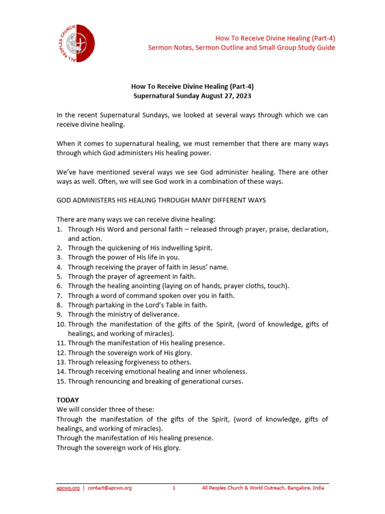 How To Receive Divine Healing Part 4 Ps Ashish Raichur Pdf